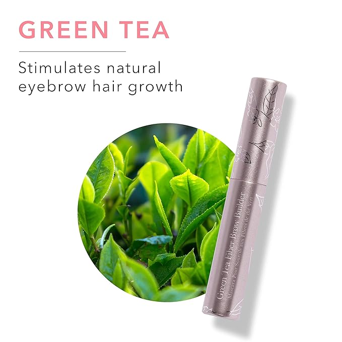 100% PURE Green Tea Fiber Brow Builder 0.16 oz Brow Tint Gel Eyebrow Makeup Define and Sculpt Eyebrows Natural Volume Flawless Brows - Medium Brown