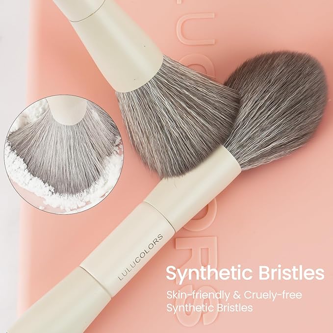 13-in-1 Dual-Ended Makeup Brush Set with Sponge &amp Travel Case ? 7 Multi-Functional Brushes for Face &amp Eyes ? Soft Bristles Wooden Handles ? Available in Cream Green or Pink (Blush Pink)