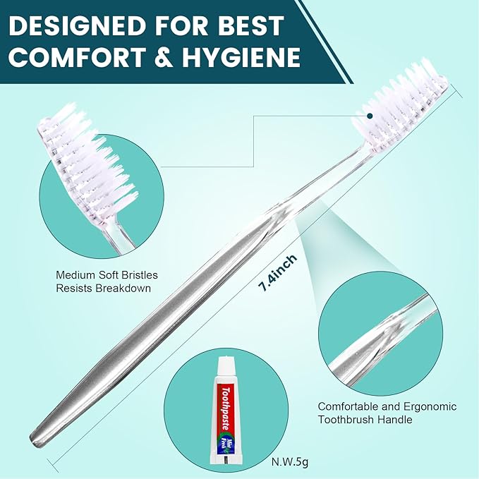 Navona 200 PCS Disposable Toothbrush with Toothpaste Bulk Travel Toothpaste Bulk Toothpastes Individually Wrapped Bulk Toothbrush Ergonomics HandleMedium Soft Bristle Perfect for Travel Hotel