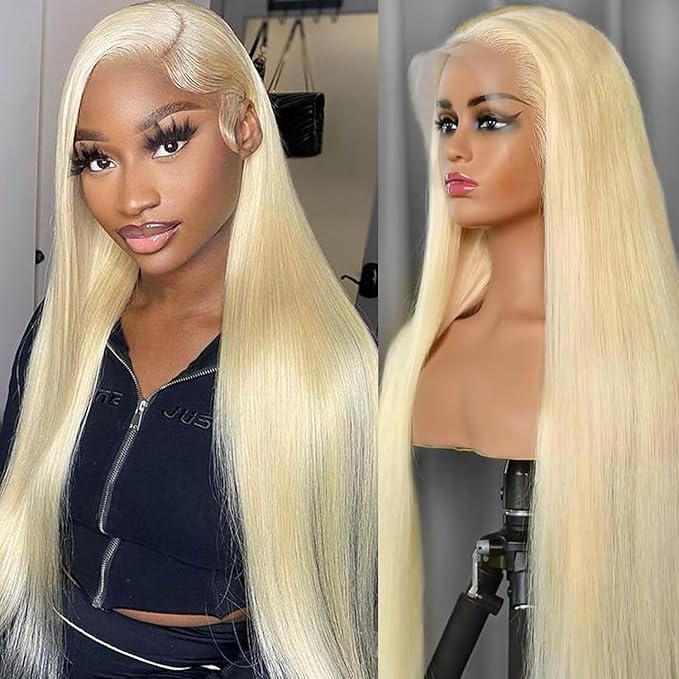 IWISH 613 13x6 Lace Front Wig Human Hair 24 Inches 200% Density Blonde Straight HD Transparent Lace Frontal Human Hair Wigs Pre Plucked for Women