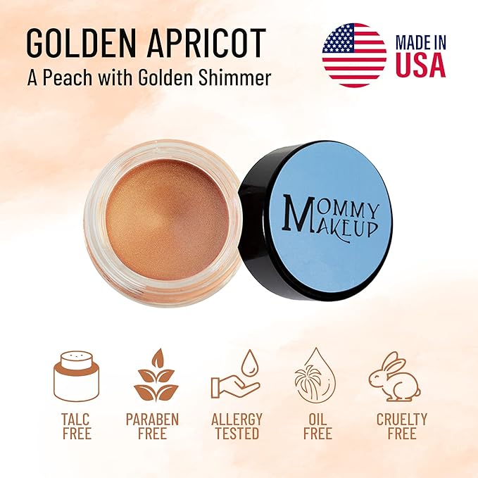 Mommy Makeup Any Wear Creme Eyeshadow - Waterproof Crease-Proof Long Lasting High Pigment Oil-free - Cream to Powder for Eyes Cheeks &amp Lips (Golden Apricot)
