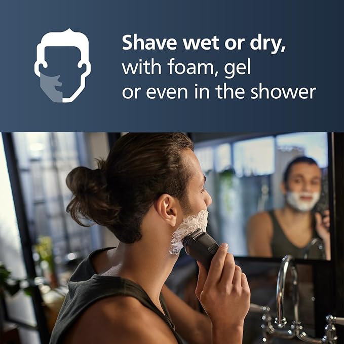Philips Norelco Shaver 2400 Series Wet and Dry Electric Shaver Pop-up Trimmer P-Cap Deep Black Model X3001/90