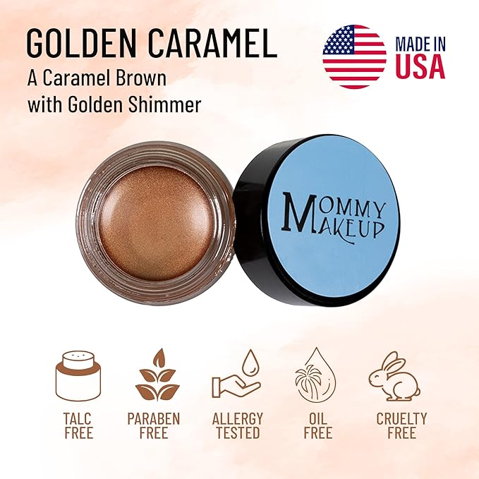 Mommy Makeup Any Wear Creme Eyeshadow - Waterproof Crease-Proof Long Lasting High Pigment Oil-free - Cream to Powder for Eyes Cheeks &amp Lips (Golden Caramel)