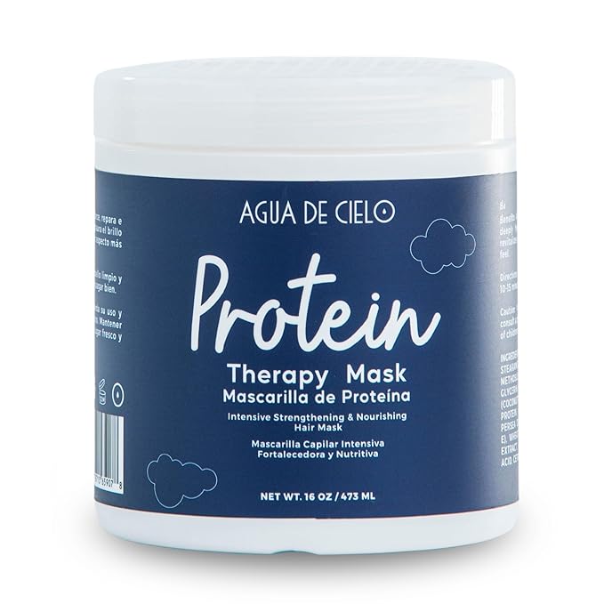 Agua de Cielo Protein Therapy Hair Mask for Damaged Hair - Strengthens Conditions &amp Improves Elasticity With Argan Oil Collagen &amp Hydrolyzed Keratin - 16 Oz