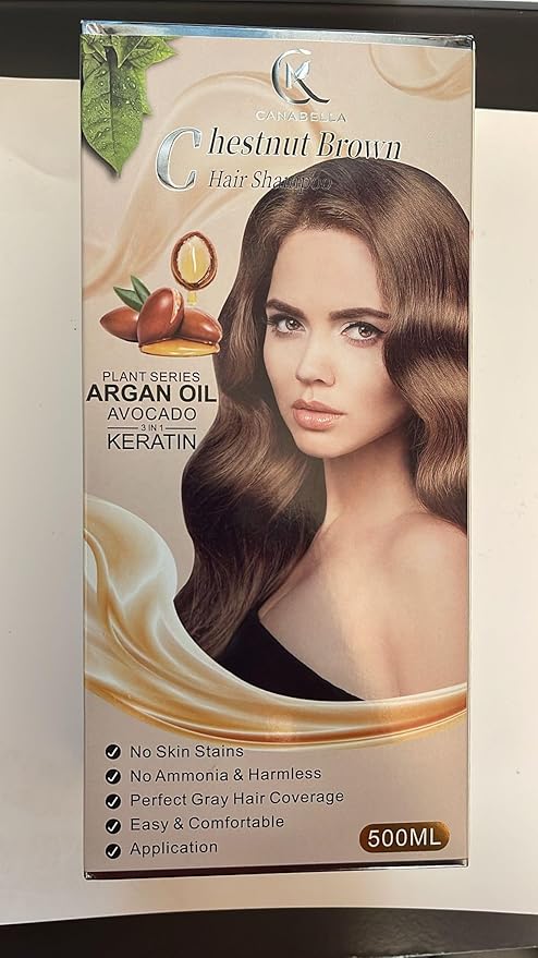 Hair Color Shampoo (Chesnut Brown) ? Argan Oil Avocado &amp Keratin | No Ammonia | Perfect Grey Coverage | Hair Moisturizing &amp Nourishment | Easy At-Home Application