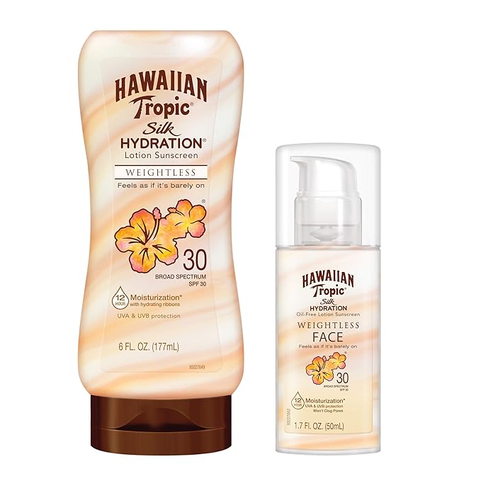Hawaiian Tropic Silk Hydration Weightless Sunscreen Pack - SPF 30 Broad Spectrum Sunscreen Lotion (6oz) &amp Face Lotion (1.7oz)