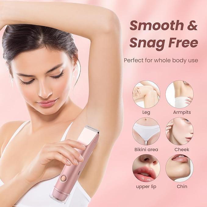 Bikini Trimmer for Women 2-in-1 Electric Razors for Pubic Hair Painless Wet &amp Dry Use Dual Head Electric Shaver for Women Support 60 Minutes Runtime for Facial Hair Removal &amp Body &amp Intima