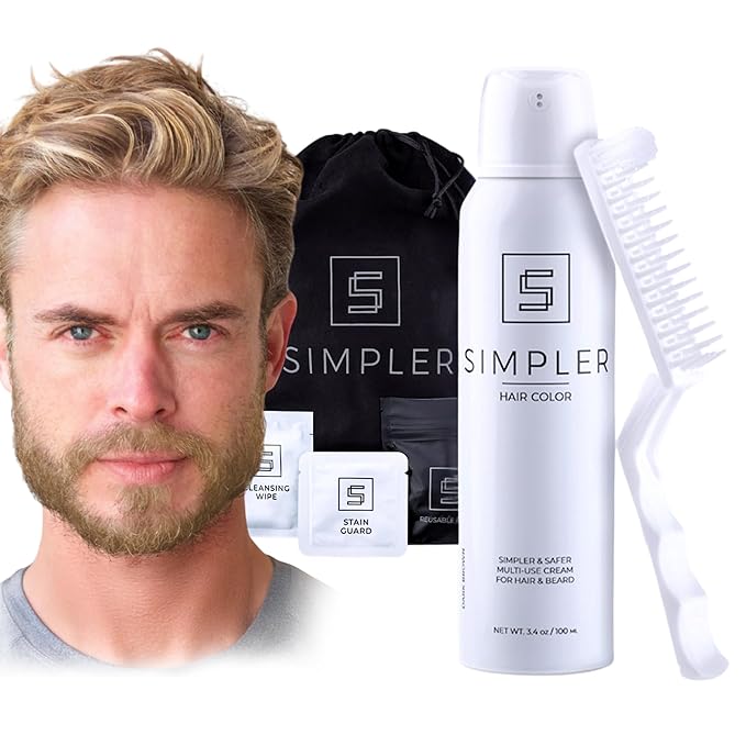 Simpler Hair Color for Men Kit for Full Gray Coverage - Blond Hair &amp Beard Dye for Men - Effortless Light Blond Hair Dye - Hypoallergenic Formula with No PPD