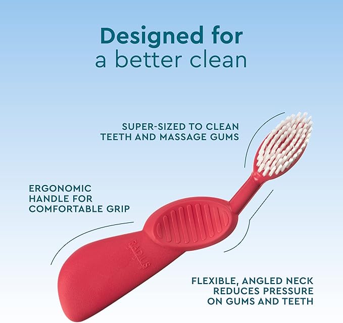 RADIUS Flex Brush with Soft Bristles Toothbrush BPA Free &amp ADA Accepted Designed to Improve Gum Health &amp Reduce Issues - Left Hand - Purple/Watermelon/White - Pack of 3