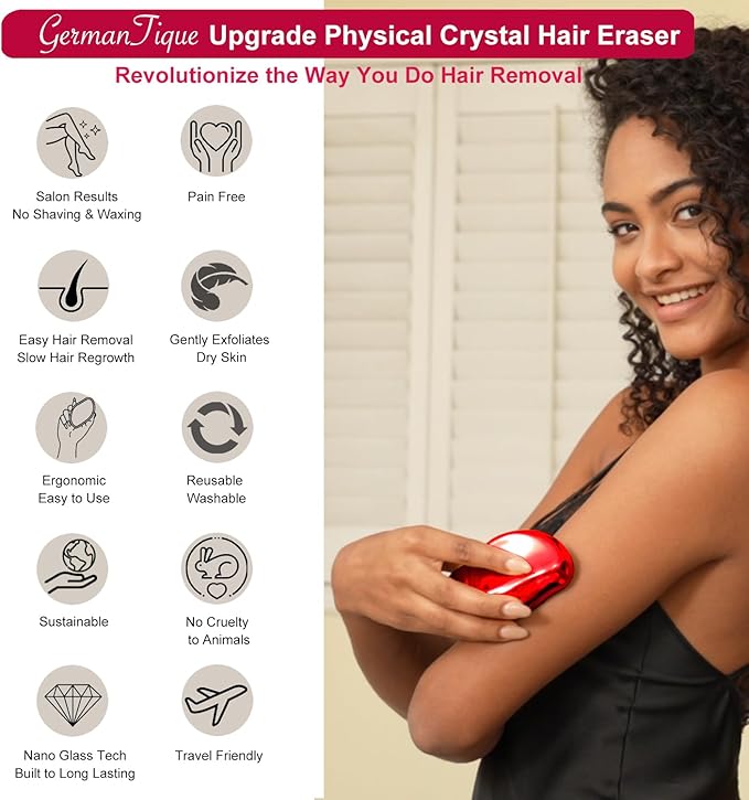 Crystal Hair EraserNatural Crystal Hair RemoverReusable Painless Nano Glass Hair Removal Device Without ShaverGentle Crystal Epilator and Exfoliator for Soft Silky Skin(Red)
