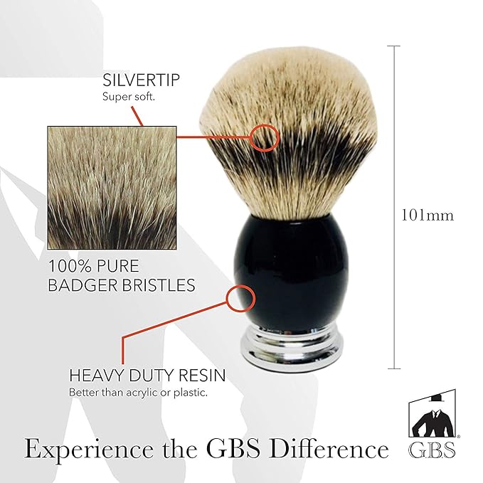 G.B.S Silver Tip Badger Bristle Shaving Brush Beard Eliminator Tall Stand for Storage