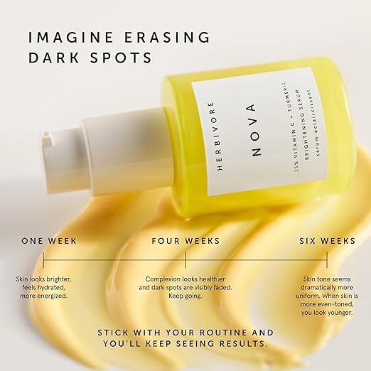 HERBIVORE Nova 15% Vitamin C + Turmeric Brightening Serum for Dark Spots Hyperpigmentation + Even Skin Tone | Vegan Plant-Based Cruelty-Free 30 mL / 1 oz