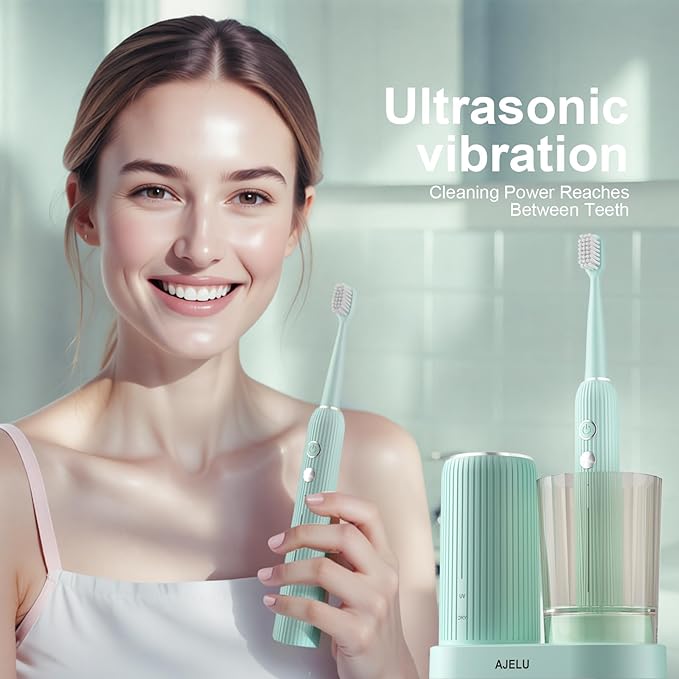 Rechargeable Sonic Toothbrush with Drying Holder 8 Brush Heads Smart Timer Waterproof Design ? Mint Green Edition