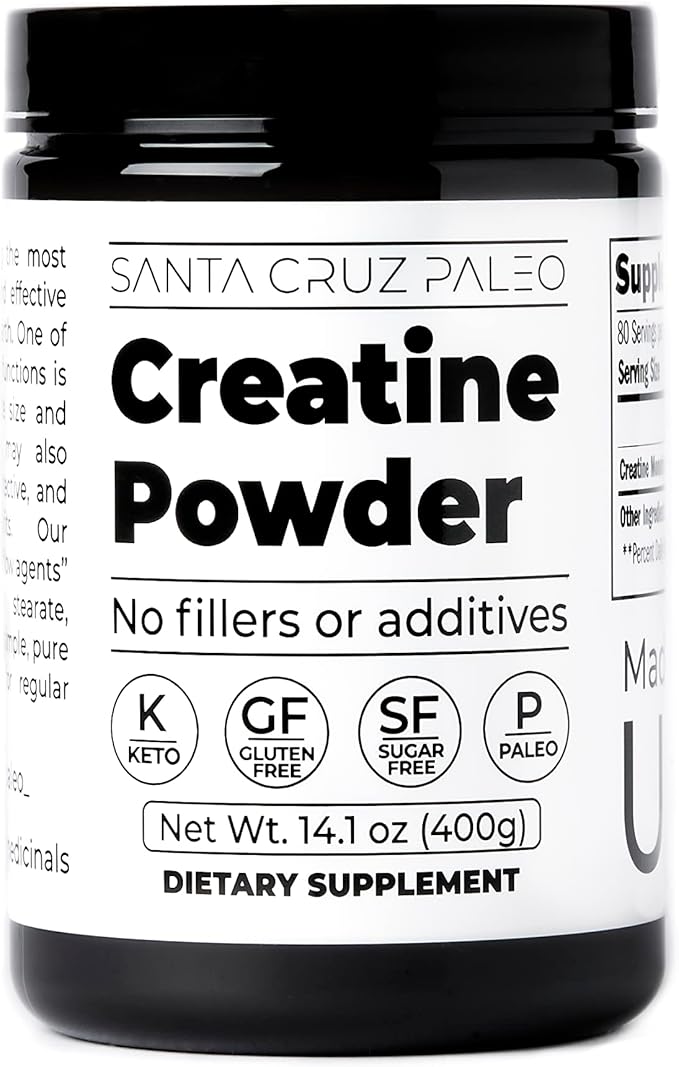 Santa Cruz Paleo Creatine Monohydrate Powder Micronized Unflavored Pre Workout and Muscle Support Supplement Gluten Free Keto Mix with Water or Shakes No Fillers or Additives 80 Servings 400g