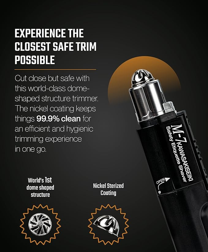 M-7 Nose Hair Trimmer ? Multifunctional Nose Ears and Eyebrows Hair Trimmer for Men with Nickel Sterilized Coating and Self-Cleaning Water Resistant Design ? Travel Pouch Included