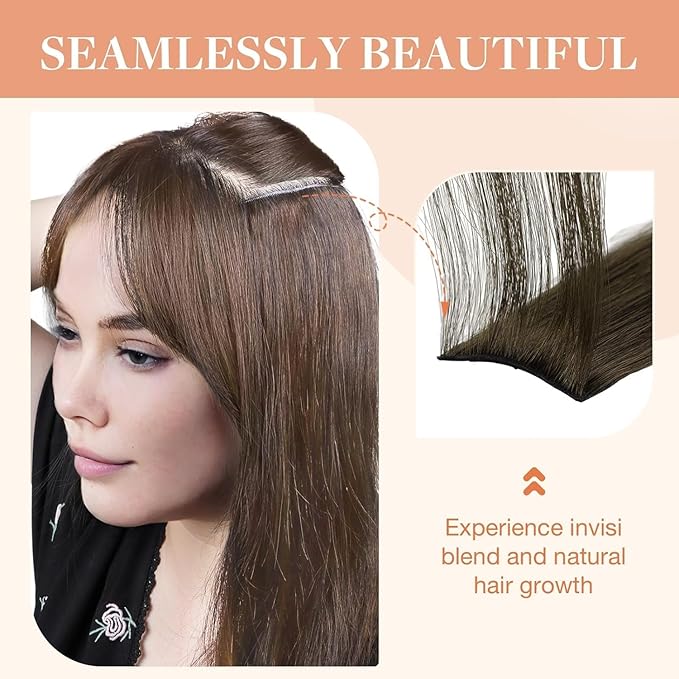 GOO GOO Invisi Edge Clip in Hair Extensions 7Pcs Injected Seamless PU Clip in Hair Extensions 24inch 150g Virgin Real Human Hair #3/8/613 Balayage Walnut Brown to Ash Brown and Bleach Blonde