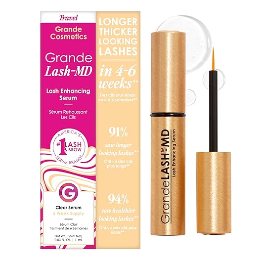 Grande Cosmetics GrandeLASH-MD Lash Enhancing Serum - Peptide &amp Vitamin Infused Formula for Longer Thicker Fuller Looking Lashes - Ophthalmologist Tested Cruelty-Free