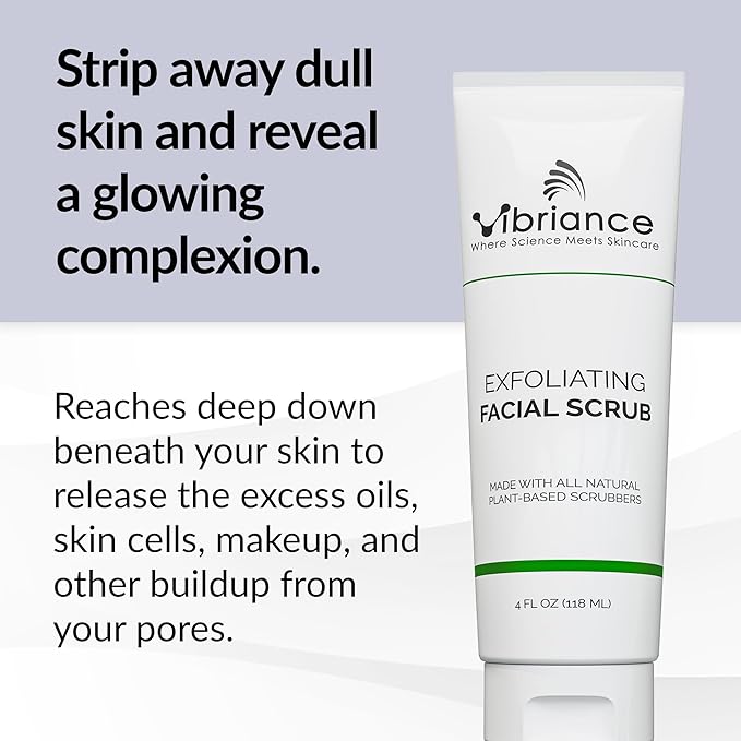Vibriance Ultra-Gentle Face Scrub 4 fl oz - Exfoliating Facial Wash Unclogs Pores - Sulfate and Paraben-Free Exfoliator For All Skin Types - Made with Natural Ingredients