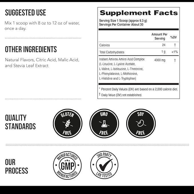 Instant Aminos - EAA+BCAA - 10 Essential Amino Acids Supplement - Rapid Absorption Zero Digestion - Supports Lean Muscle Recovery &amp Aging - 321% DIAAS Protein Score - Wild Berry (30 Servings)