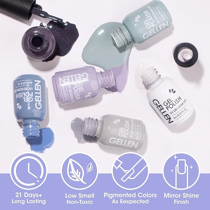 Gellen Gel Nail Polish Kit with U V LED Light 72W Nail Dryer 12 Trendy Colors Nail Gel Polish No Wipe Top Base Coat Nail Art Decorations Manicure Tools All-In-One Manicure Kit Bright and Pastels