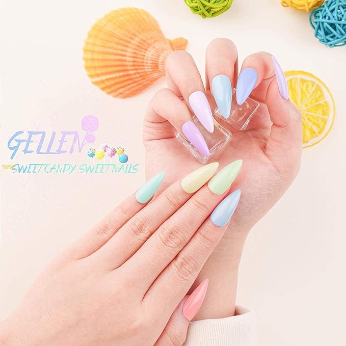 GELLEN Gel Nail Polish Kit with Nail Light 72W Nail Dryer 12 Gel Nail Polish Colors No Wipe Top Base Coat Nail Art Decorations Manicure Tools All-In-One Manicure Kit Macaron Candy