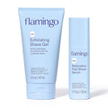 Flamingo Pubic Hair Shaving Skin Care Set Exfoliating Shaving Gel for Women 5 fl oz with Restorative Post Shave Serum 1.7 fl oz