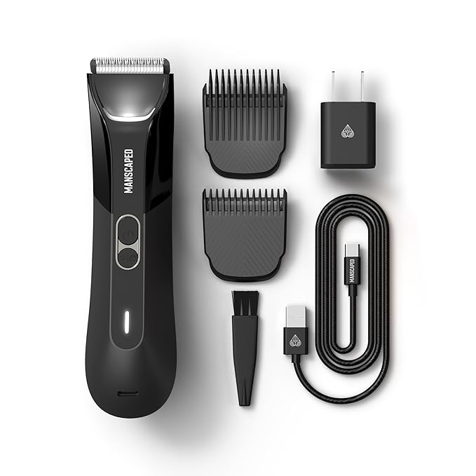 MANSCAPED® The Lawn Mower® 4.0 PRO - Groin &amp Body Hair Trimmer Updated SkinSafe® Trimmer Blade Waterproof Wet/Dry Groomer USB-C &amp Wireless Charging Compatible Men?™s Ball Shaver with Travel