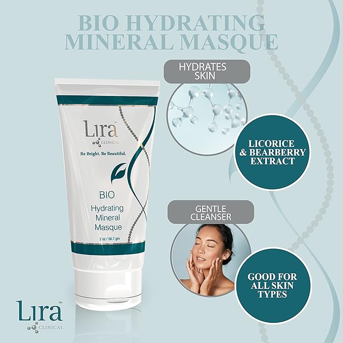 Lira Clinical BIO Hydrating Mineral Masque - Intense Nourishing Mineral Facial Mask with Hyaluronic Acid Vitamin C &amp Green Tea - Anti-acne Anti-Aging For All Skin Types - 2 fl oz