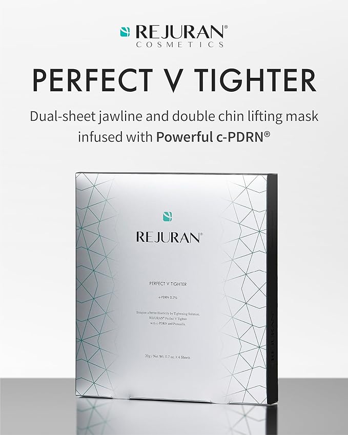 REJURAN® Perfect V Tighter Dual-Sheet Lifting Sheet Mask c-PDRN® (4ea) ? Face &amp Jawline Lifting and Firming Original PDRN &amp Purecolla Deep Moisturizing Skin Tightening Anti-Aging Korean Ski