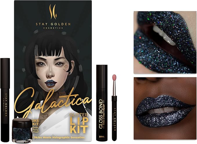 SG STAY GOLDEN COSMETICS Galactica Glitter Lip Kit Lip Liner Smudge Proof Long Lasting 3oz