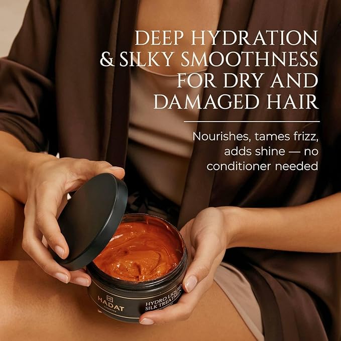 HADAT Liquid Silk Treatment ? Premium Hair Mask for Dry Damaged Hair - Deep Conditioning Hair Mask with Macadamia Argan Oil ? Hydrating Repair &amp Shine ? Made in Israel ? 10.1 Fl Oz