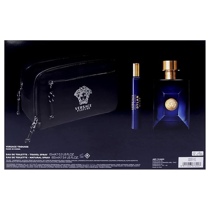 Dylan Blue by Versace for Men - 3 Pc Gift Set 3.4oz EDT Spray 10ml EDT Spray Blue Pouch