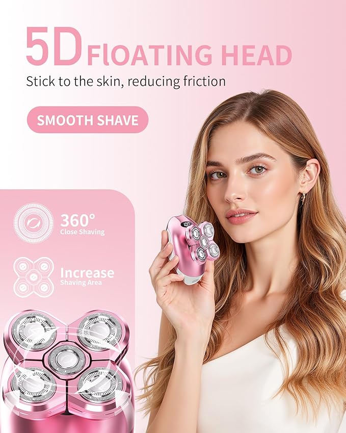 Electric Razors for Women 5-in-1 Multi-Function Womens Razor with LED Display Rechargeable Waterproof Electric Shaver Ideal Travel Trimmer Body Hair Remover for Legs Face Armpits &ampBikini Area