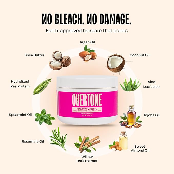 oVertone Color Depositing Conditioner - 8 oz Semi Permanent Hair Color with Shea Butter &amp Coconut Oil - Vegan Cruelty-Free - Extreme Magenta
