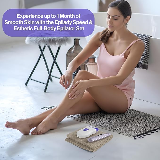 Epilady Face &amp Body Hair Removal Device Bundle Speed Corded Epilator + Esthetic Facial Hair Removal for Women Epilator for Women Legs Arms Underarms Face Bikini (Purple)