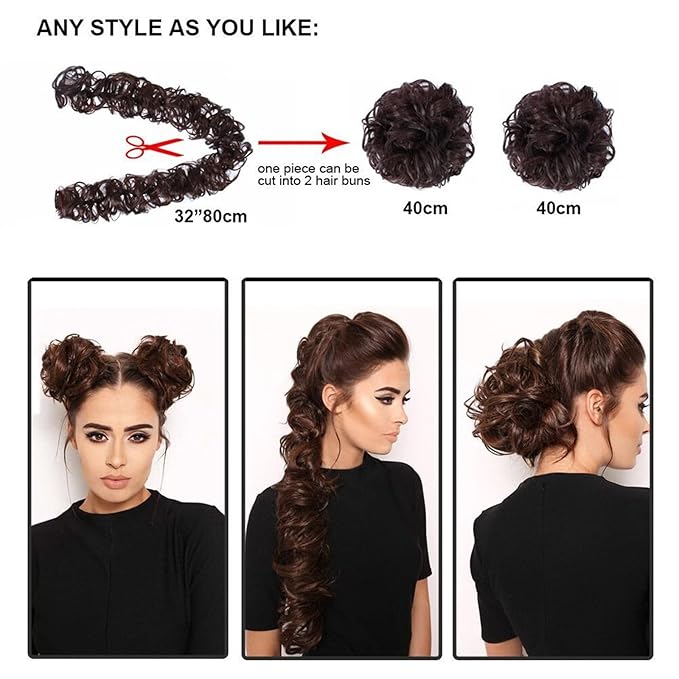 Hair Accessories Messy Bun Ponytail Hair Extensions 80cm Long with Elastic Rubber Band Synthetic Fluffy Wrap Wig Women Hair Bun Hair Pieces For Women(#1)