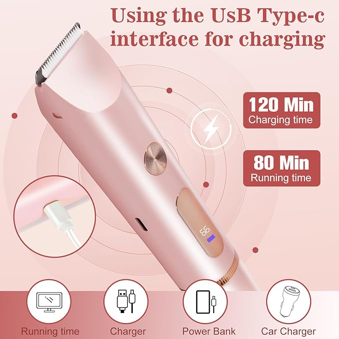 Bikini Trimmer for Women 2in1 High Power Epilators Hair Removal Waterproof Electric Razors Women's Electric Razor Pubic Hair Trimmer Shaver for Women for Ladies Pubic Face Underarms Legs (Pink)