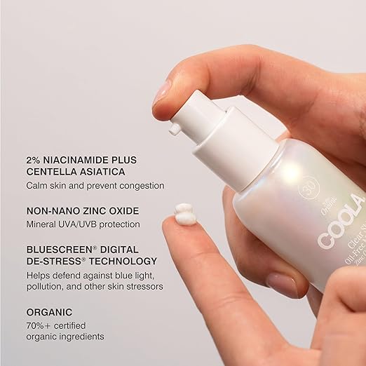 COOLA Clear Skin Oil-Free Moisturizer with SPF 30 Dermatologist Tested Sunscreen with Niacinimide and Centella Asiatica 1.1 Fl Oz