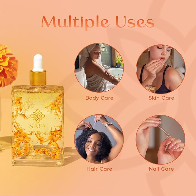 SAFA Citruse Oil for Face Hair Nail with Vitamin C E &amp A for Scars Stretch Marks - Orange Body Oil Fragrance - After Shower Body Oil - All Skin Types Non Comedogenic - 4 Fl Oz
