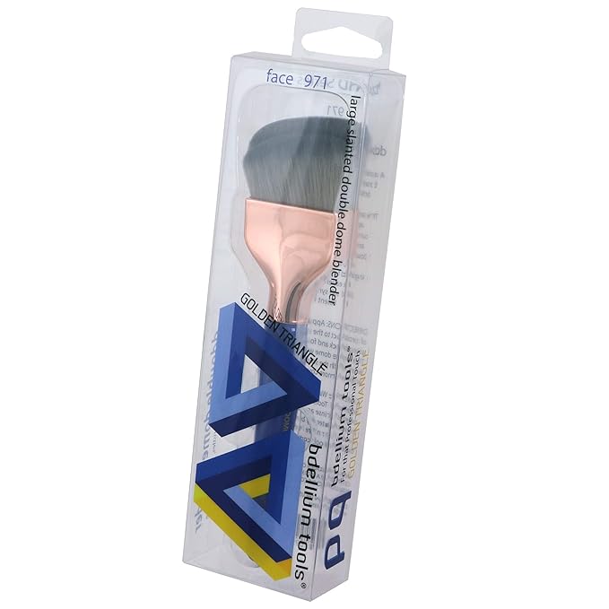 Bdellium Tools Professional Makeup Brush - Golden Triangle 971 Large Slanted Double Dome Blender - With All Vegan and Soft Synthetic Fibers For Foundation Application &amp Blending (Blue 1pc)