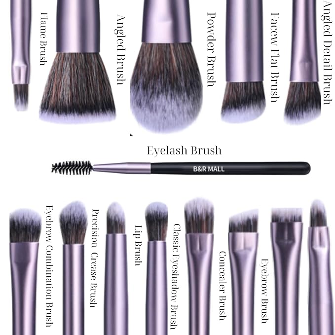 B&ampR MALL Makeup Brush Set with LED Mirror ? Supper soft Brushes for Flawless Foundation Concealer Eyeshadow &amp More | Lightweight Versatile Perfect for On-the-Go Touch-Ups (Purple Black)