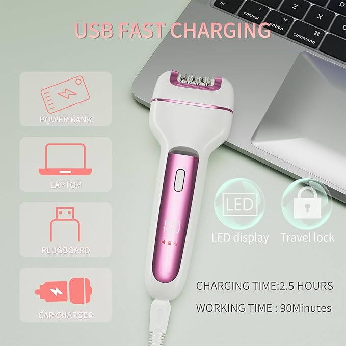 Epilator for Women 3-in-1 Epilator Body Hair Removal DeviceWet/Dry Waterproof Cordless Rechargeable Electric Trimmer &amp Shaver &amp Callus Remover for Women &amp Men 606 Pink