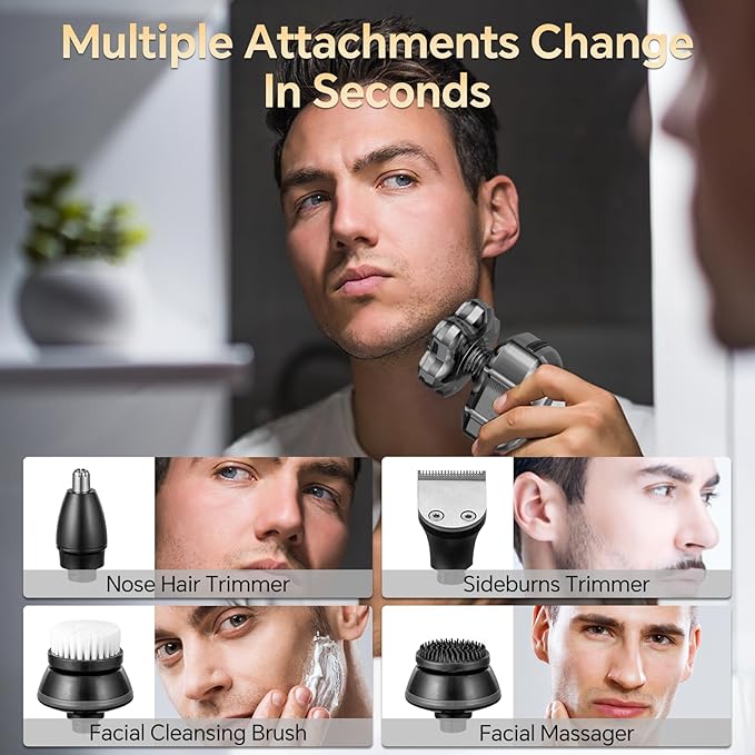RUIM Head Shavers for Bald Men 7D Magnetic Rotary Electric Razor IPX7 Waterproof for Wet &amp Dry Use with LED Display USB-C Charging &amp 5-in-1 Grooming Kit