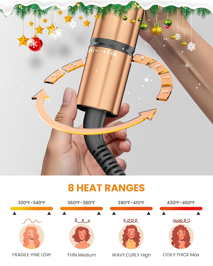 1.25 inch Long Barrel Curling Iron Extra-Long Curling Wand with 8 Heat Settings Ceramic Curling Iron for Smooth and Lasting StylingSuitable for All Hair Types Dual Voltage Damage-Free Styling