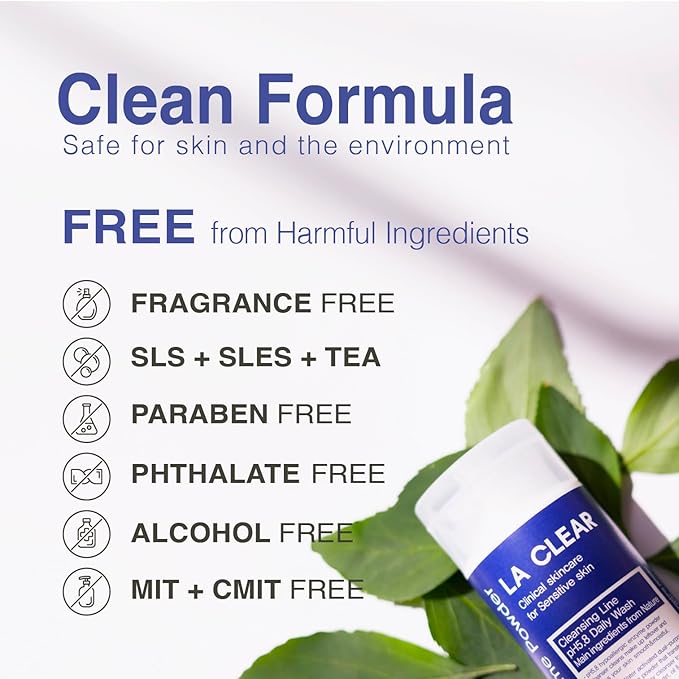 La clear Pure Mild Enzyme Powder Cleanser - Daily Exfoliating Facial Wash for Sensitive/Acne/All Skin Types. Natural Ingredients pH5.8 Phthalate/Fragrance-Free 2.5oz