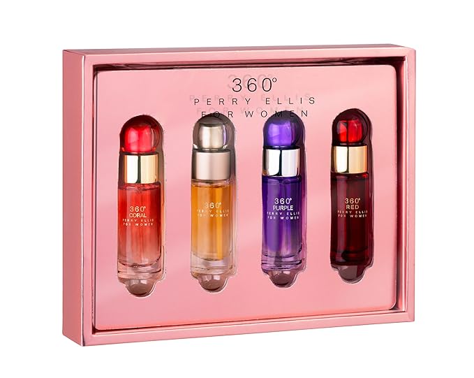 Perry Ellis 360° Women mini gift set - 4-pack of .25 fl oz EDP travel sprays (360° Women 360° Coral 360° Purple 360° Red)