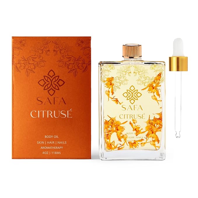 SAFA Citruse Oil for Face Hair Nail with Vitamin C E &amp A for Scars Stretch Marks - Orange Body Oil Fragrance - After Shower Body Oil - All Skin Types Non Comedogenic - 4 Fl Oz