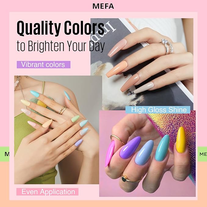 MEFA 46 Pcs Gel Nail Polish Kit 42 Colors All Seasons Gel Polish Set Colorful Starter Kit with Base Coat &amp Glitter/Glossy/Matte Top Coat Gel Nail Art Manicure DIY Salon Gifts for Girls