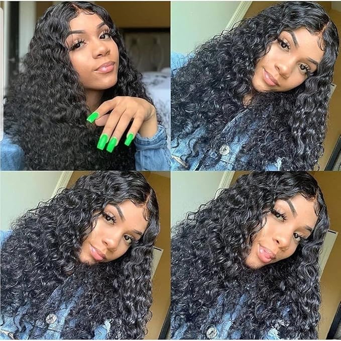 Metamuclia Water Wave 4x4 Lace Front Wigs Human Hair Pre Plucked 180% Density Brazilian Virgin Wet and Wavy Wigs for Women Curly Wig with Baby Hair Natural Color 24 Inch