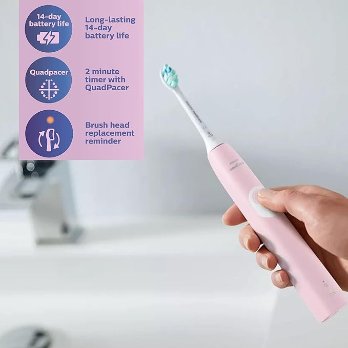 Philips Sonicare ProtectiveClean 4100 Electric Rechargeable Toothbrush Plaque Control Pastel Pink Phi0304 1.0 Count